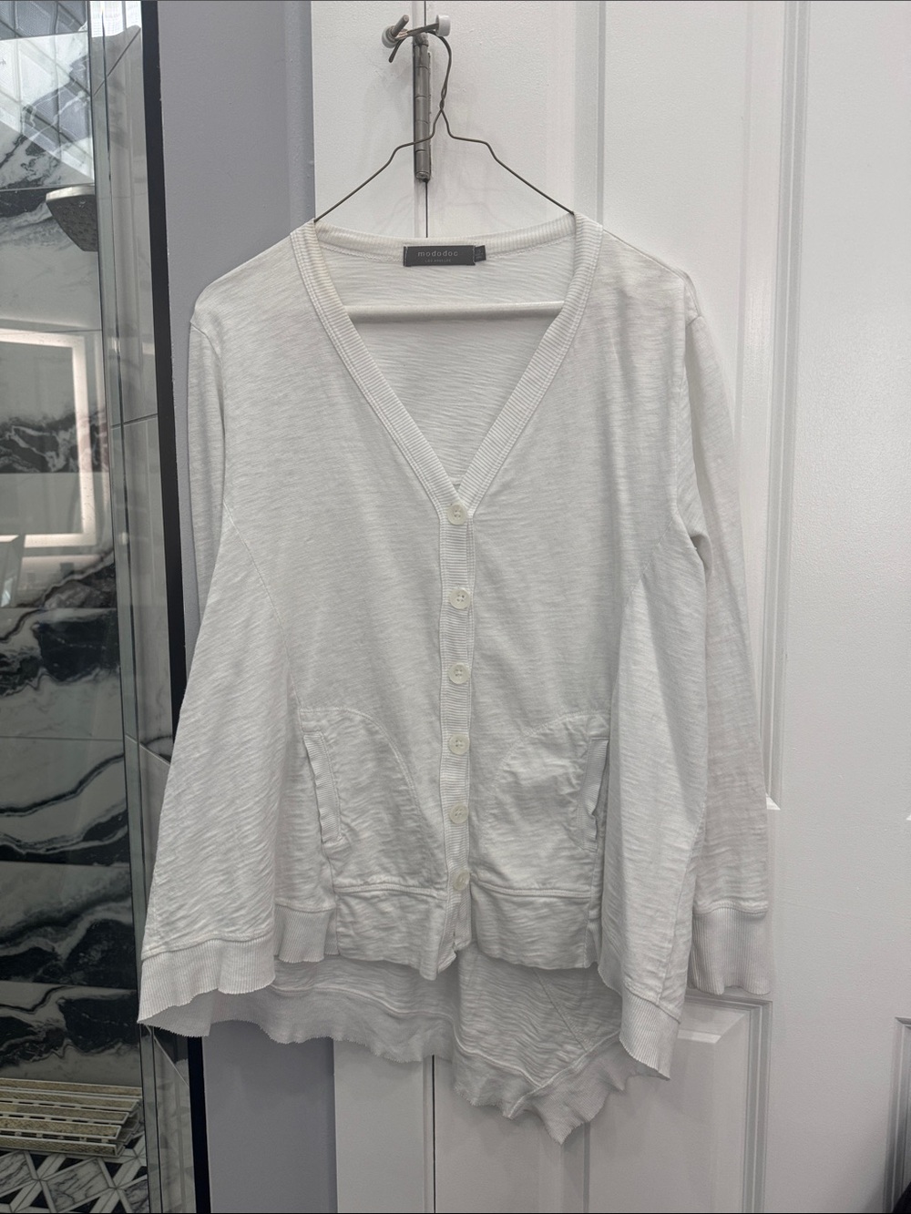 Lightweight Ivory V-Neck Button-Front Cardigan